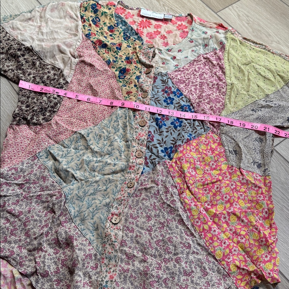 Sacred Threads Patchwork Bohemian Button Front To… - image 4